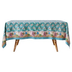 Retro Blue Floral Patterned Tablecloth in Vintage Textile, France, 1960s