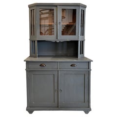 Vintage Blue French Farm-Style Cabinet with Hutch
