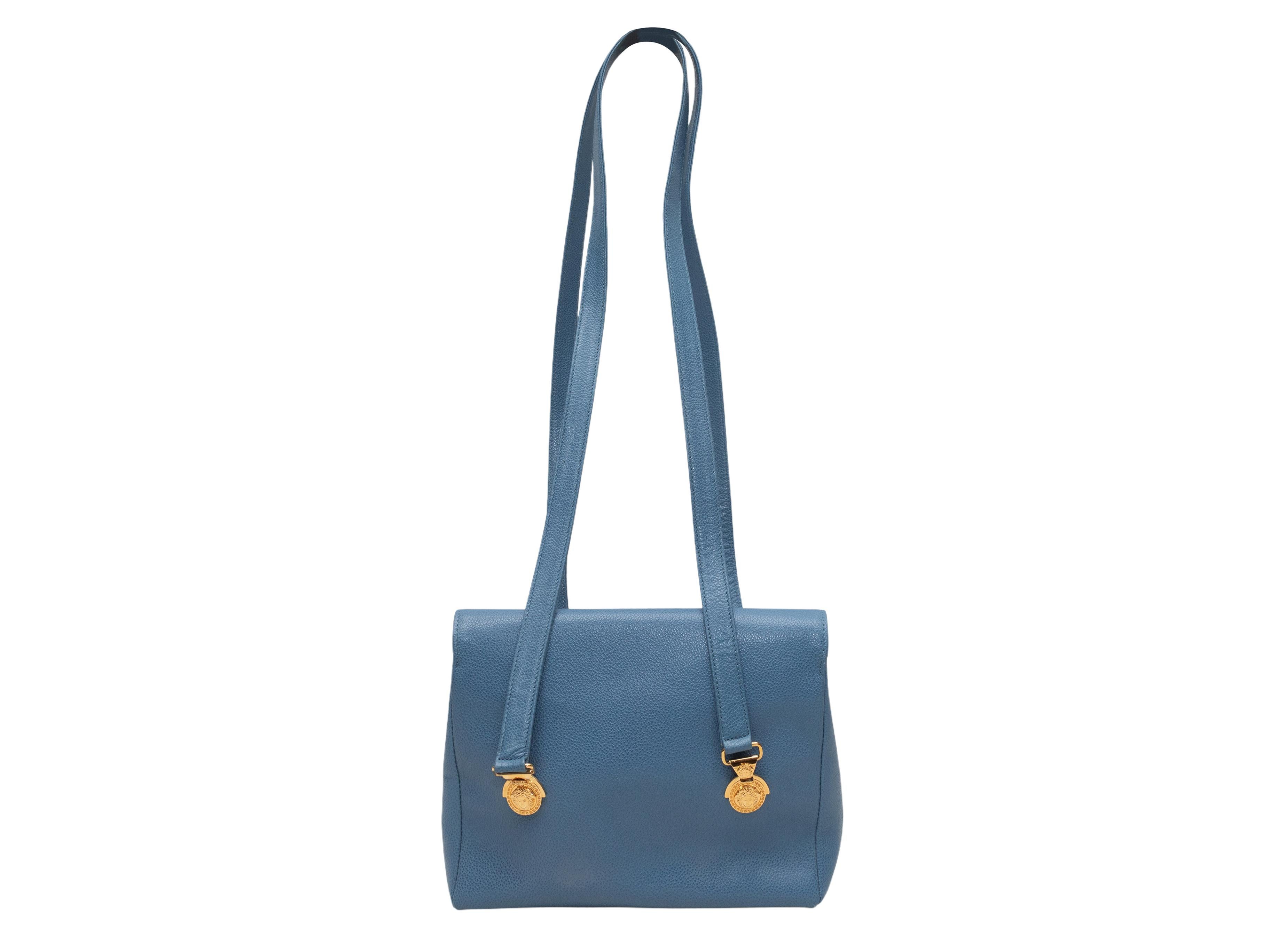 Bleu Sac à bandoulière en cuir Gianni Versace Medusa, bleu vintage en vente