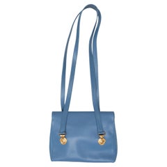 Vintage Blue Gianni Versace Leather Medusa Shoulder Bag