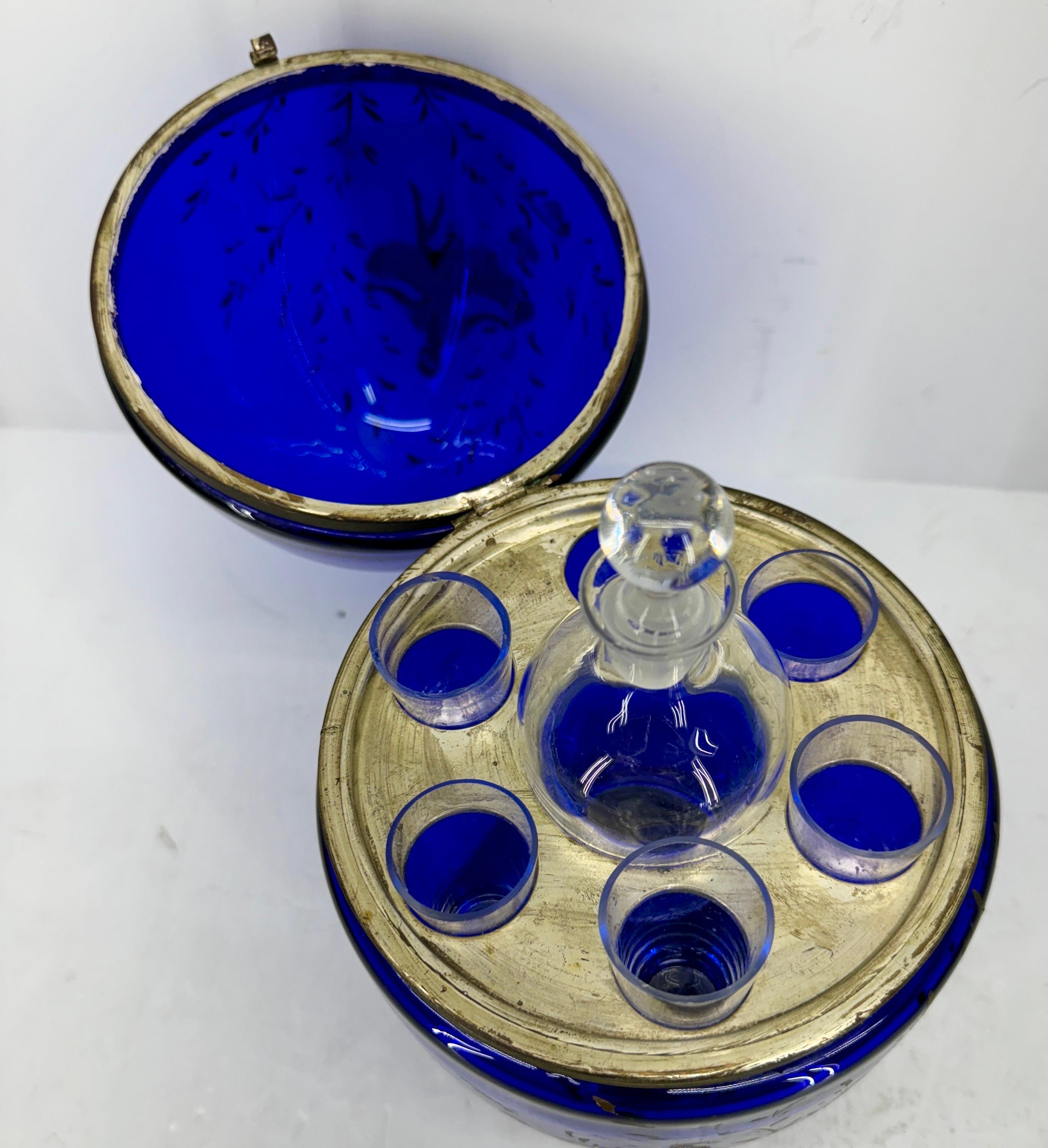 Vintage Blue Glass Art Egg Domed Decanter, 1950's For Sale 2
