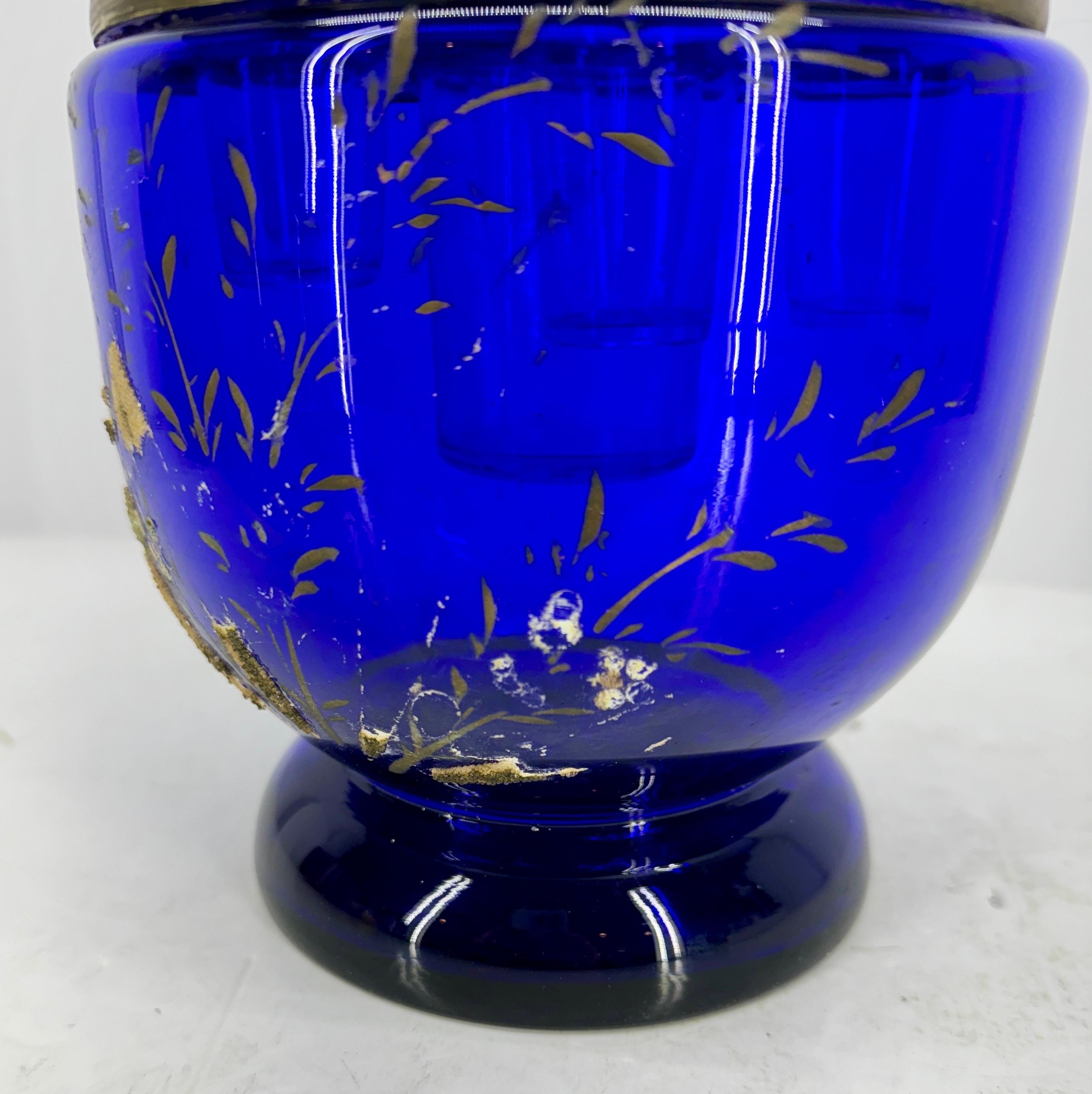 Vintage Blue Glass Art Egg Domed Decanter, 1950's For Sale 3
