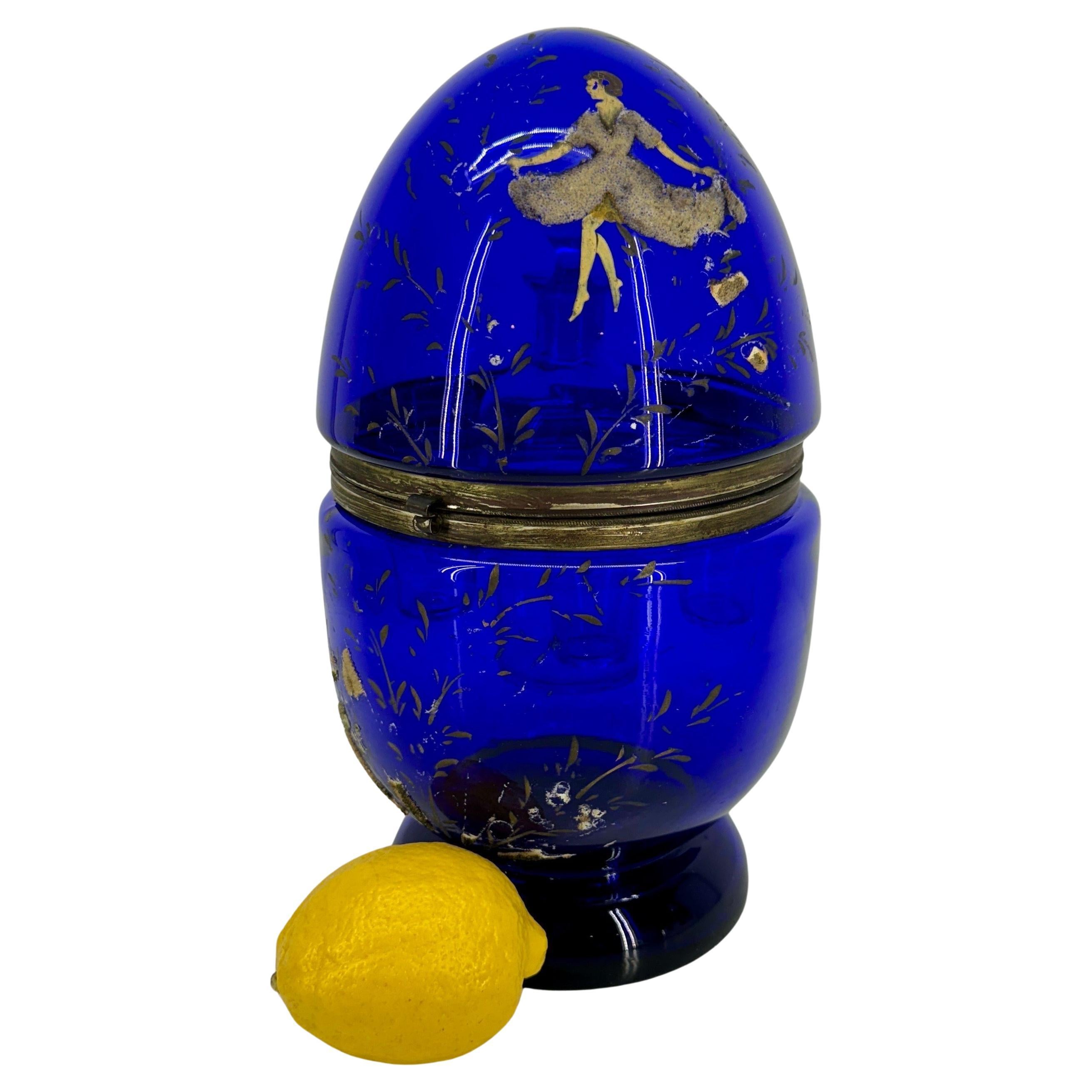 Mid-Century Modern Vintage Blue Glass Art Egg Domed Decanter, 1950's For Sale
