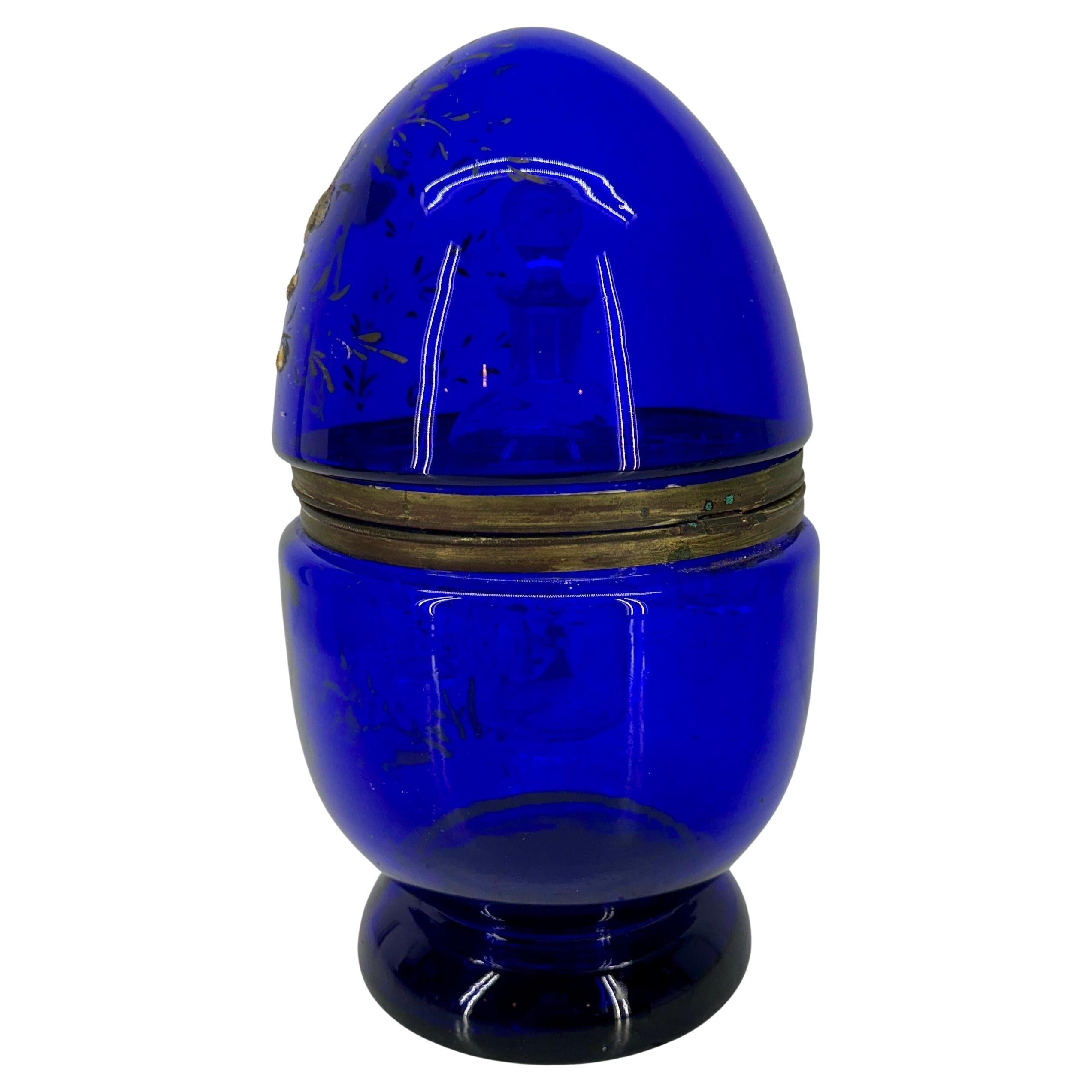 Hand-Crafted Vintage Blue Glass Art Egg Domed Decanter, 1950's For Sale