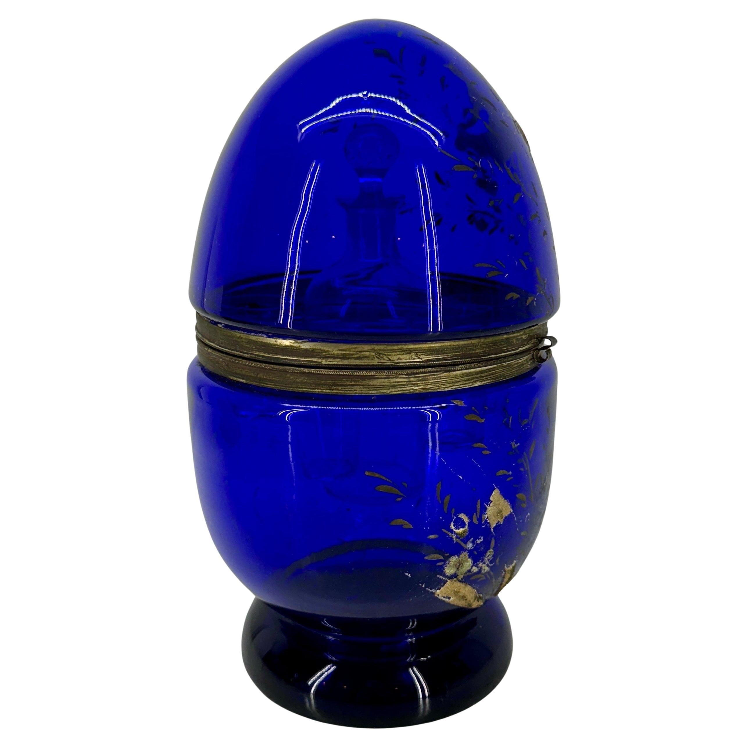 20th Century Vintage Blue Glass Art Egg Domed Decanter, 1950's For Sale