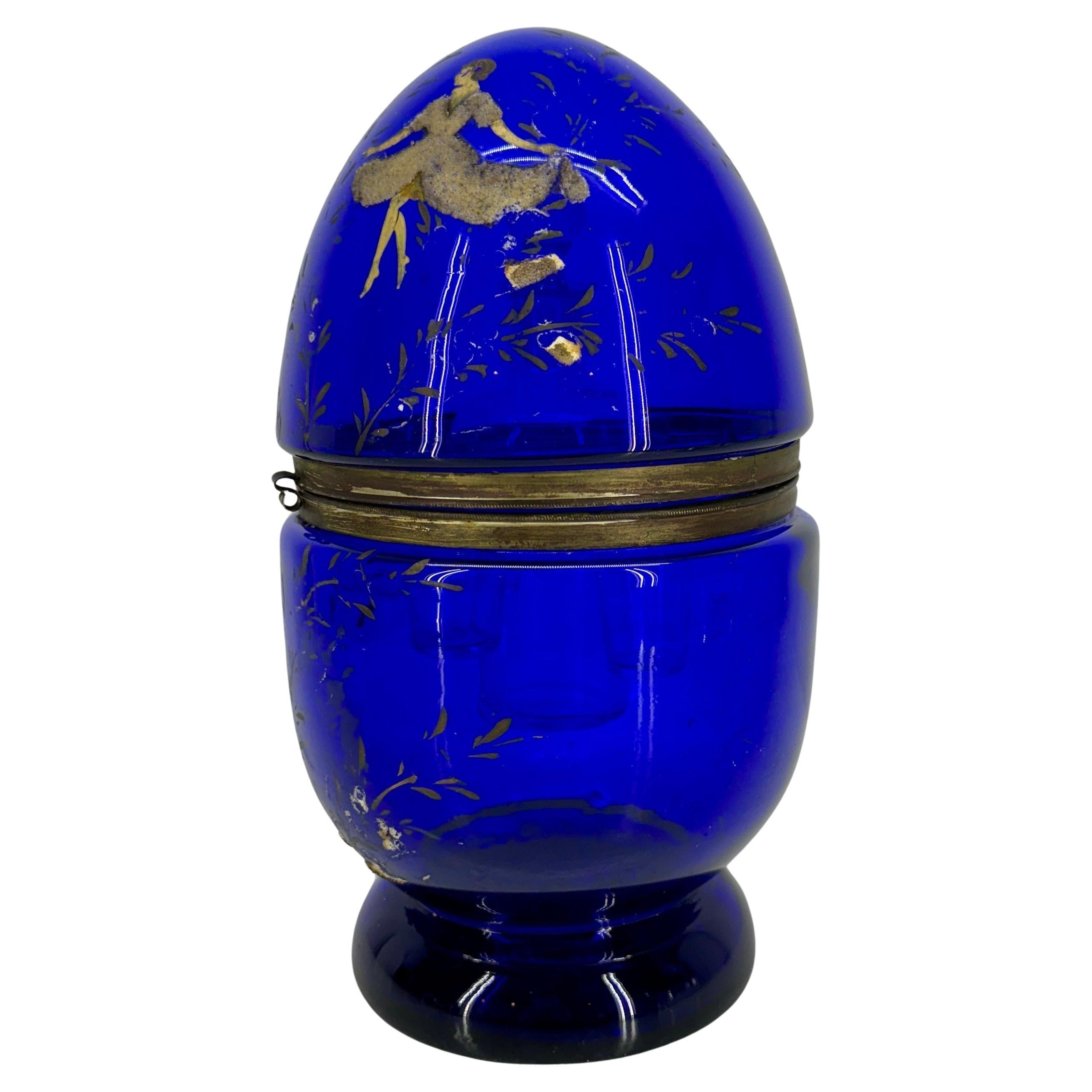Vintage Blue Glass Art Egg Domed Decanter, 1950's For Sale 1