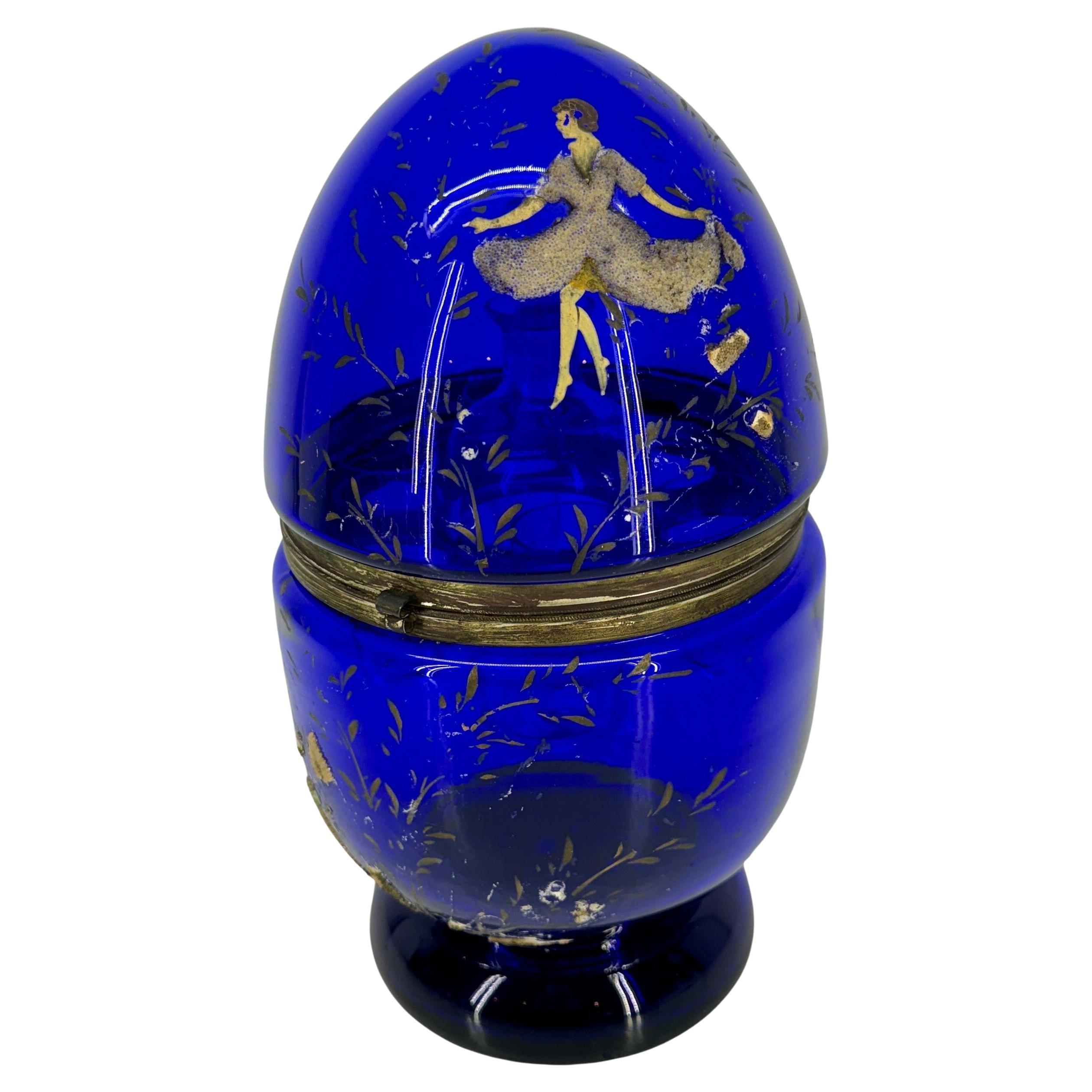 Vintage Blue Glass Art Egg Domed Decanter, 1950's For Sale
