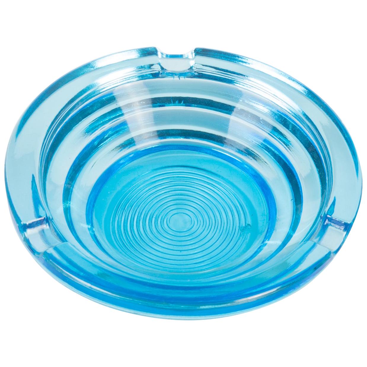 Vintage Blue Glass Ashtray, Italy, 1970s