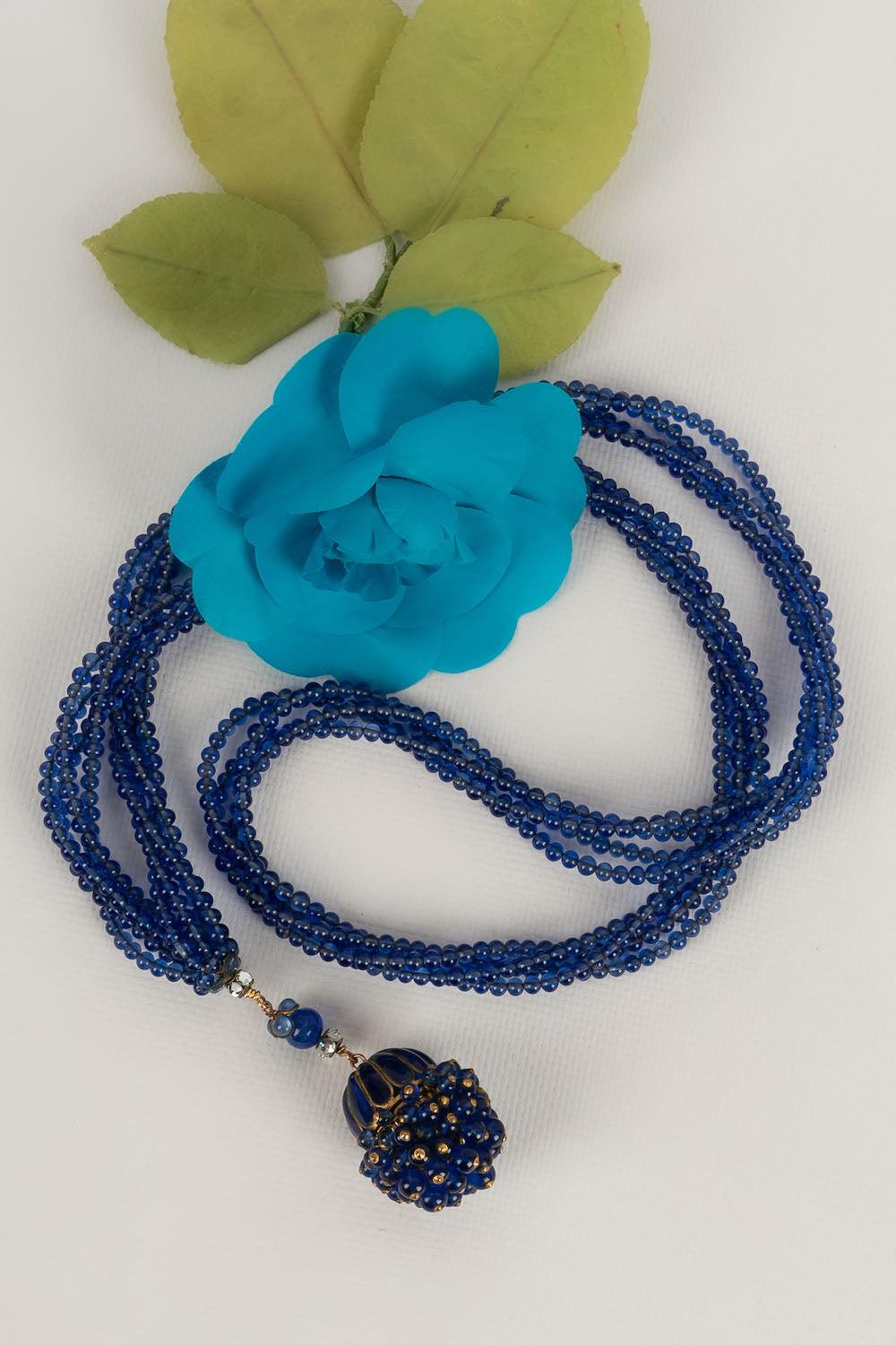 Vintage Blue Glass Beads Necklace 3