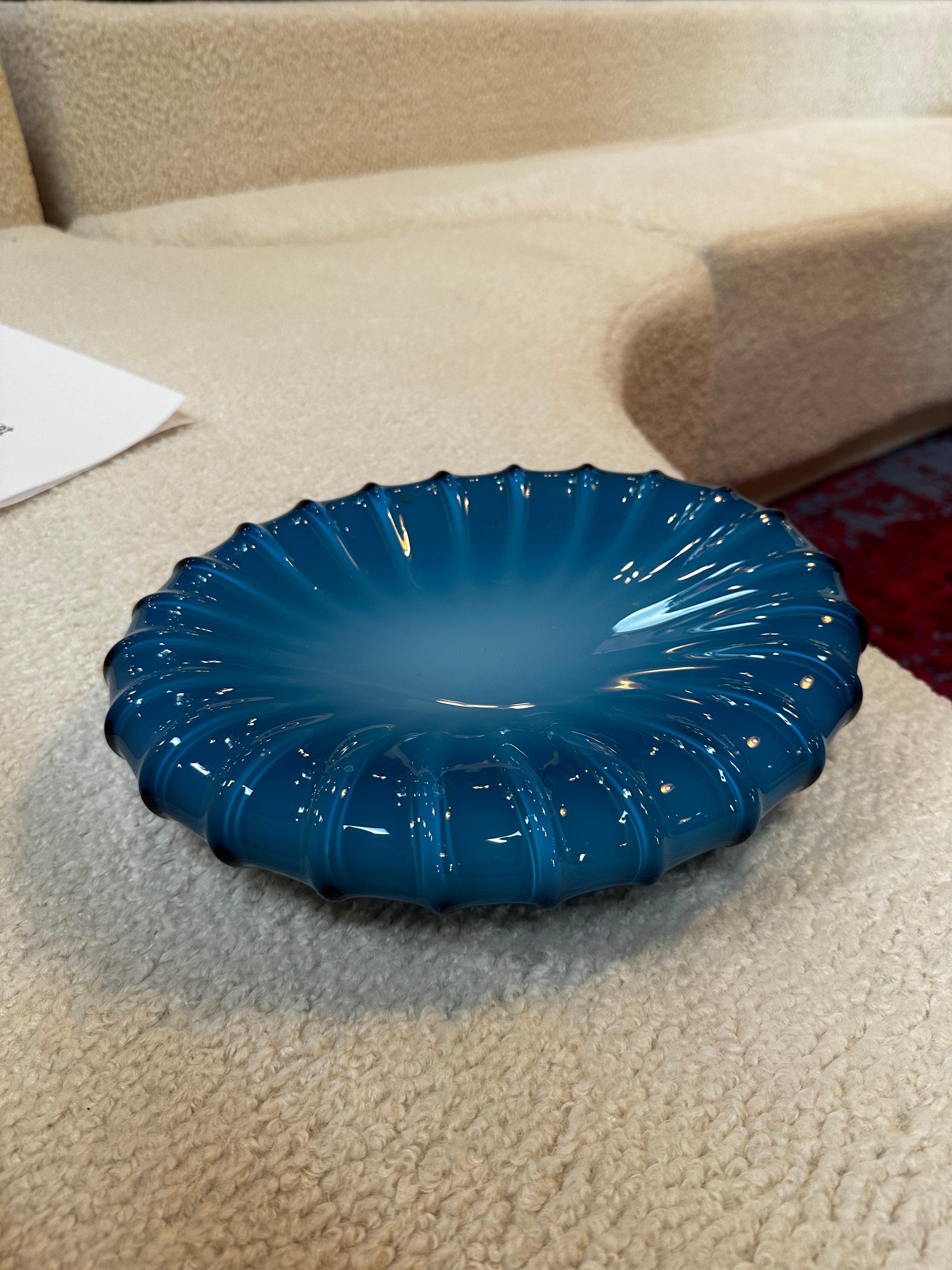 Vintage Blue Glass Bowl By Tommaso Barbi 1980s In Good Condition In Los Angeles, CA