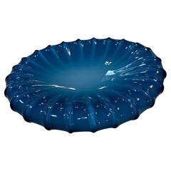 Vintage Blue Glass Bowl By Tommaso Barbi 1980s