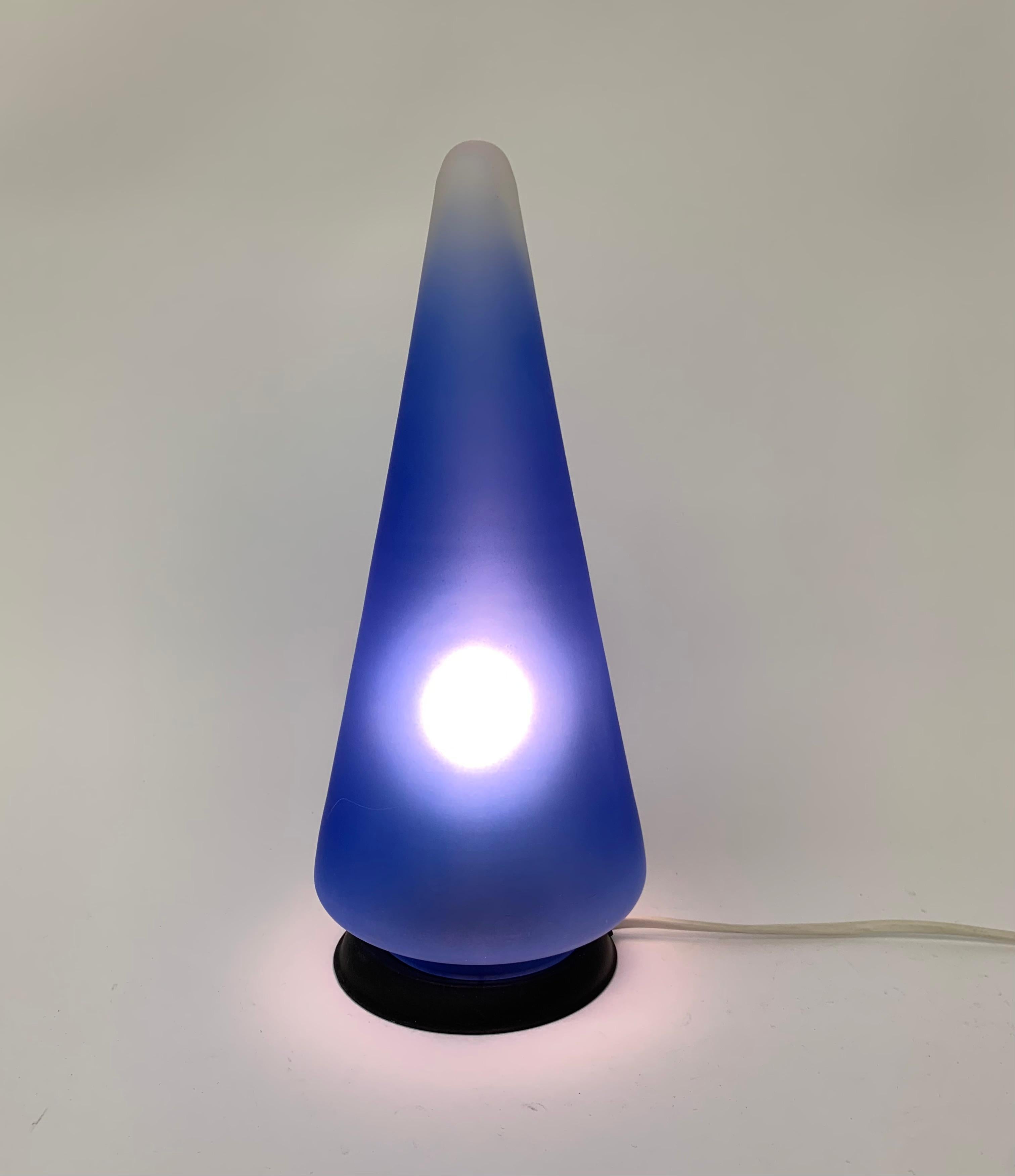 European Vintage Blue Glass Cone Table Lamp, 1970’s For Sale