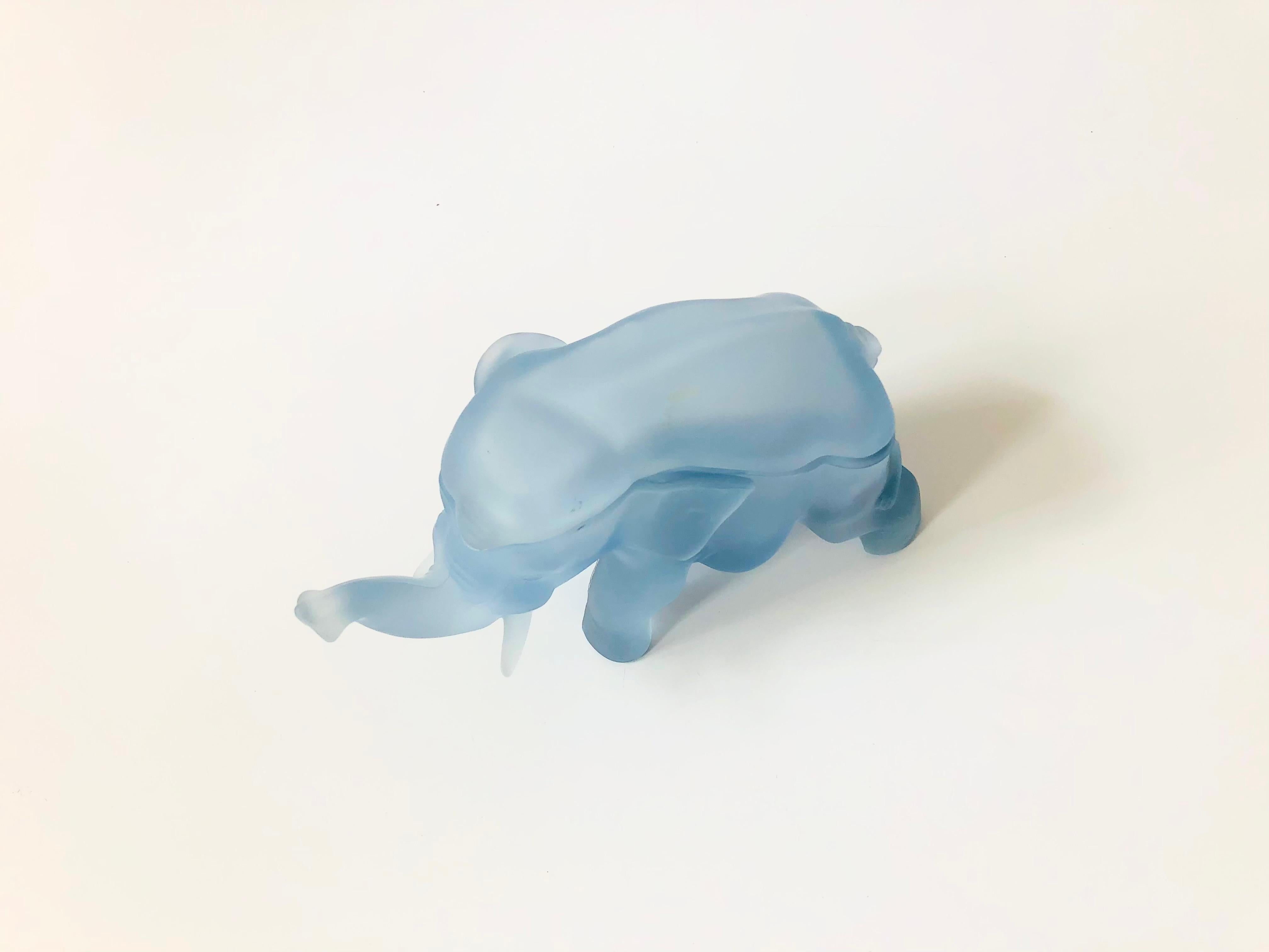 A vintage glass elephant box, made in the 1980s for the Tiara line by Indiana Glass. Beautiful pale blue satin finish to the glass. Perfect for storing small items or using as a jewelry box.