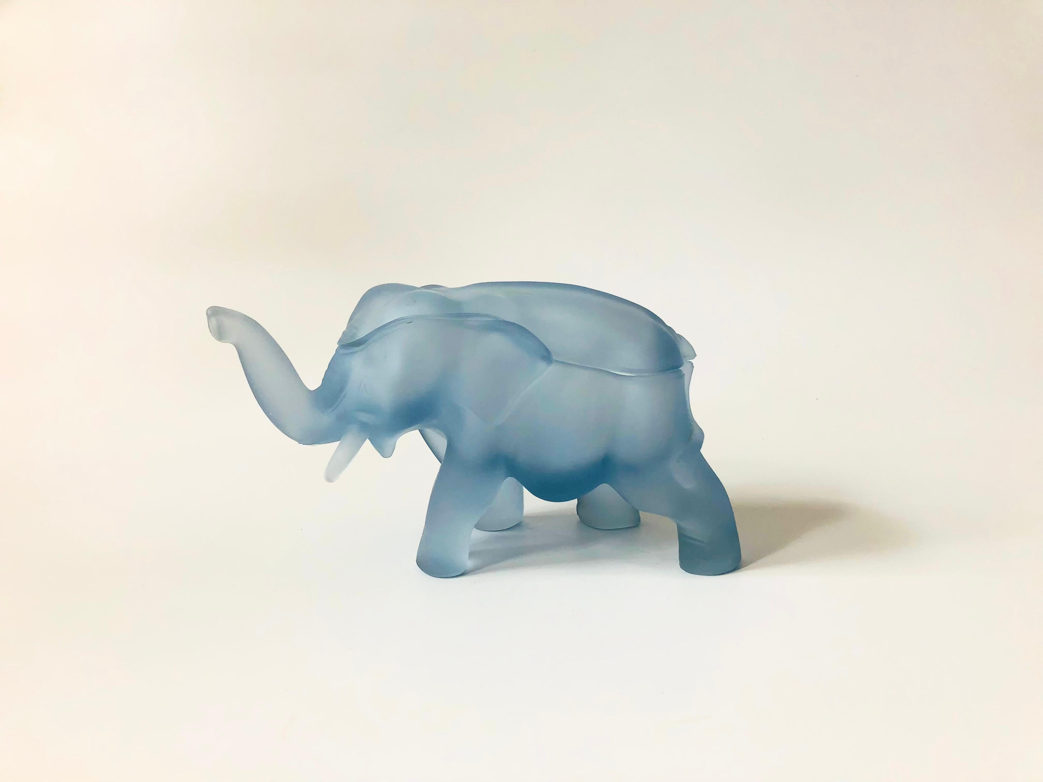 Post-Modern Vintage Blue Glass Elephant Box
