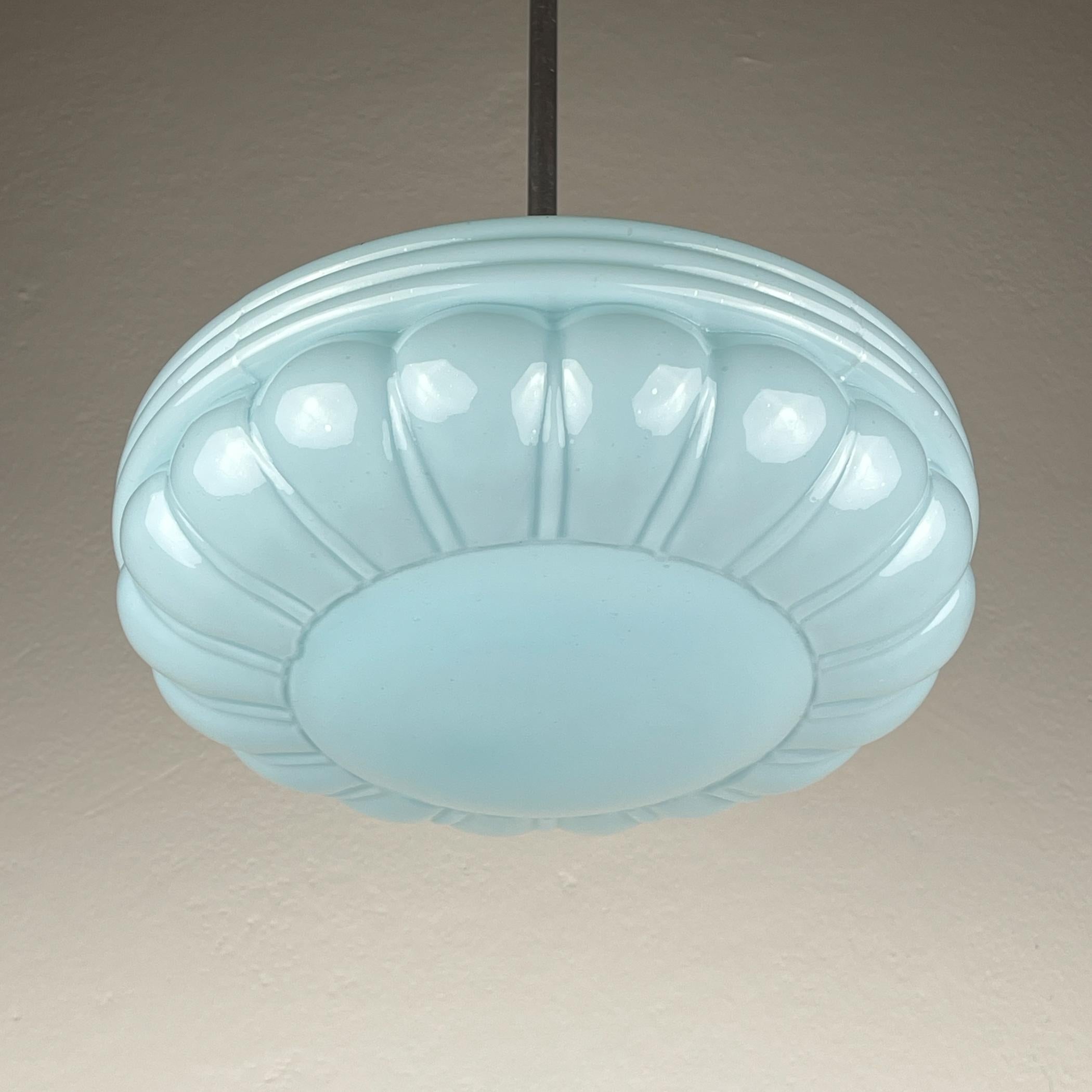 Lampada a sospensione in vetro blu vintage, Italia anni '50 in vendita 3