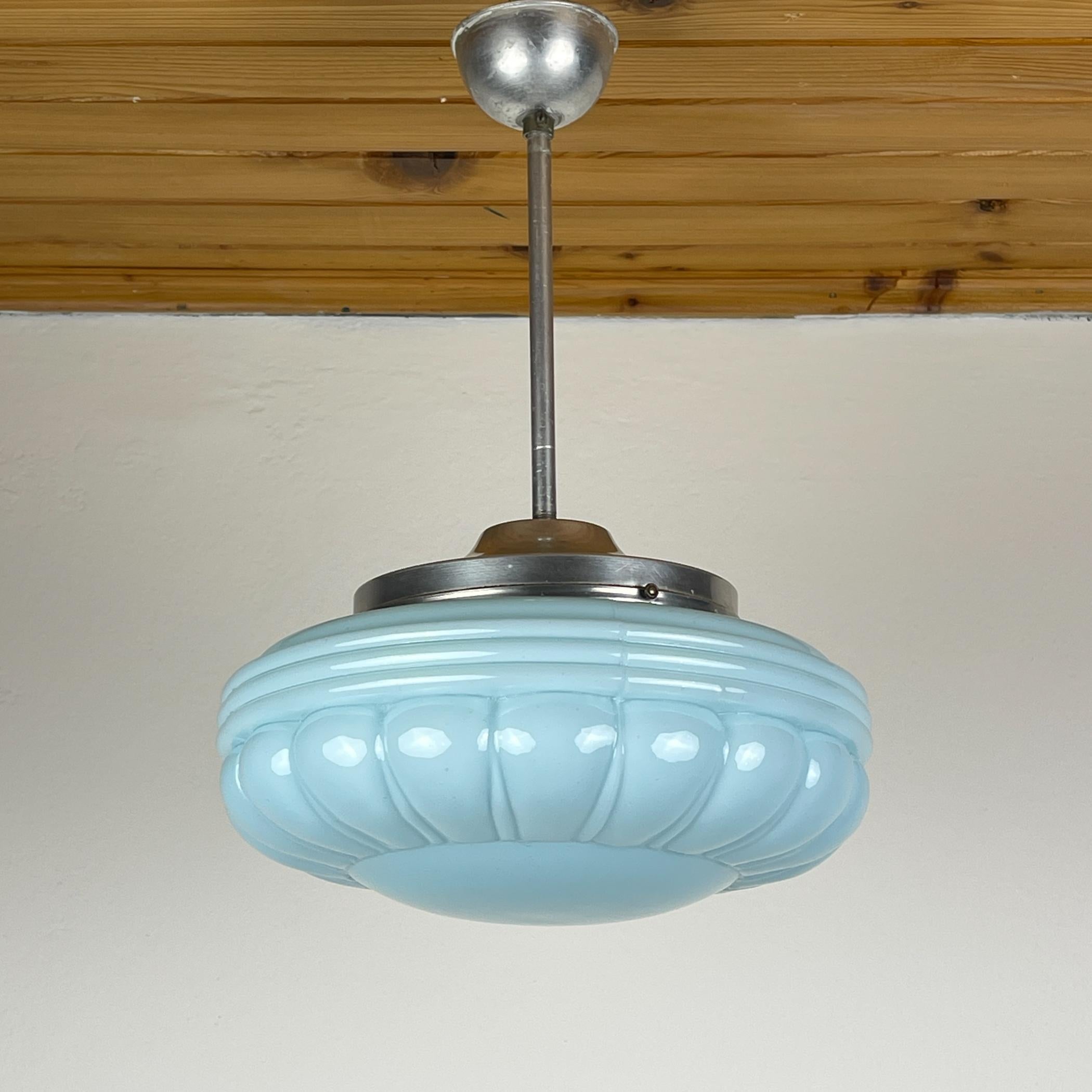 Lampada a sospensione in vetro blu vintage, Italia anni '50 in vendita 4
