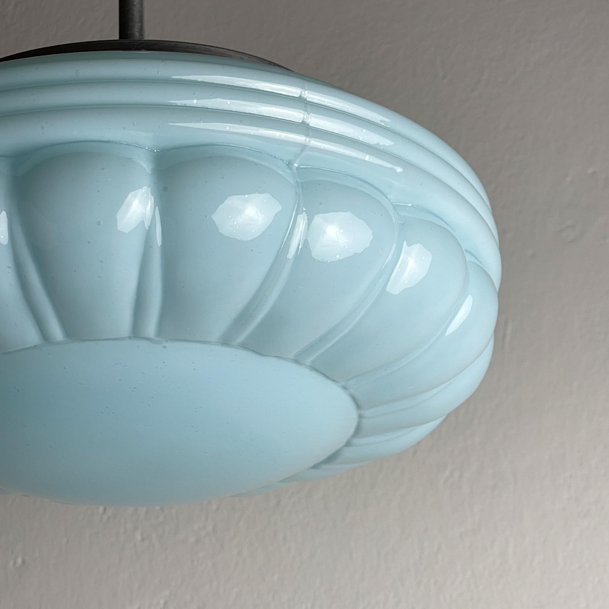 Art Déco Lampada a sospensione in vetro blu vintage, Italia anni '50 in vendita