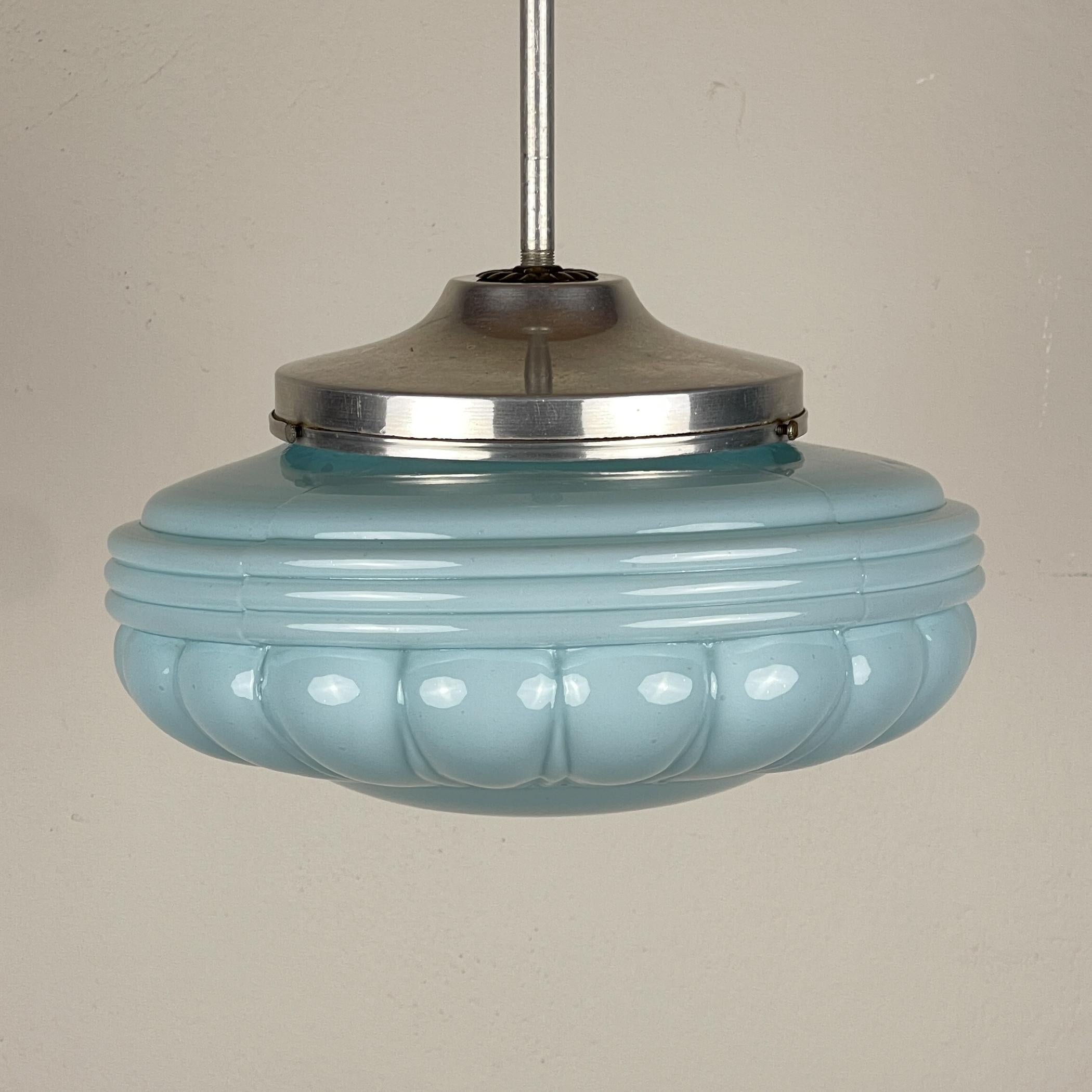 XX secolo Lampada a sospensione in vetro blu vintage, Italia anni '50 in vendita