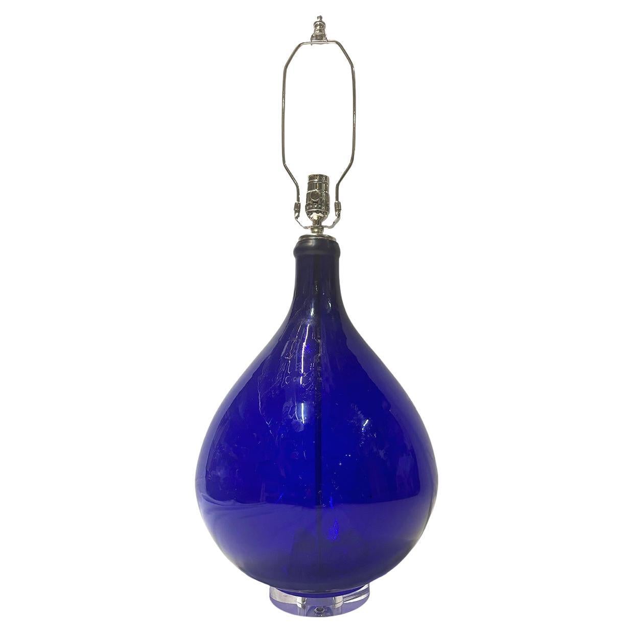 Vintage Blue Glass Table Lamp