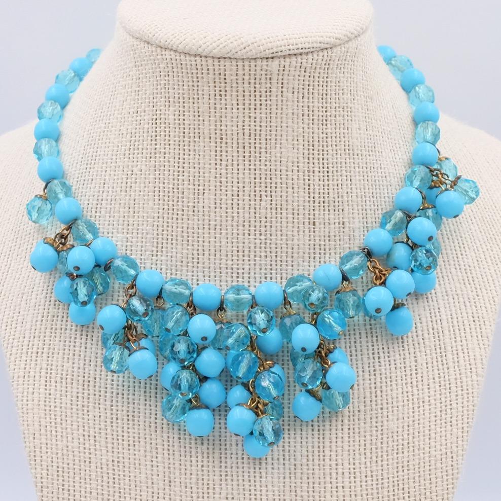 blue glass necklace vintage