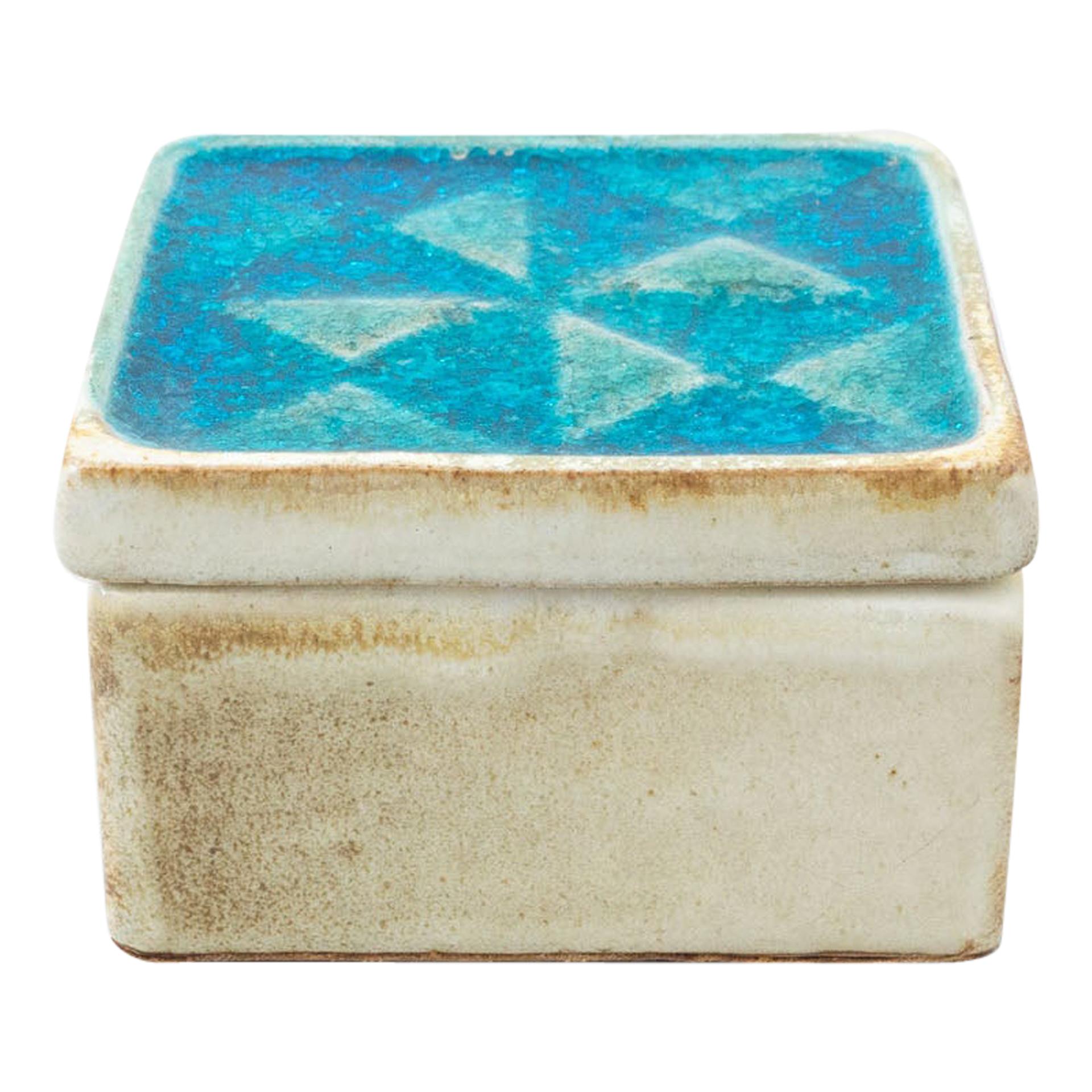 Vintage Blue Glazed Ceramic Box Handsigned by Cases, circa 1960