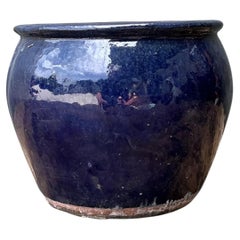 Vintage Blue Glazed Ceramic Planter