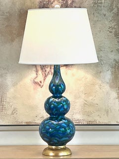 Preciosas y exclusivas lámparas de mesa vintage de cerámica esmaltada en azul – Un par