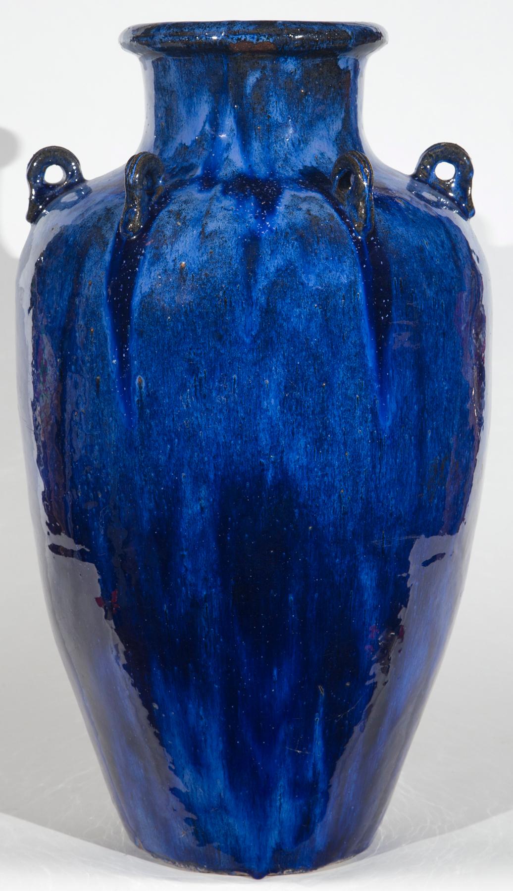 Vintage Blue Glazed Garden Urn For Sale at 1stDibs