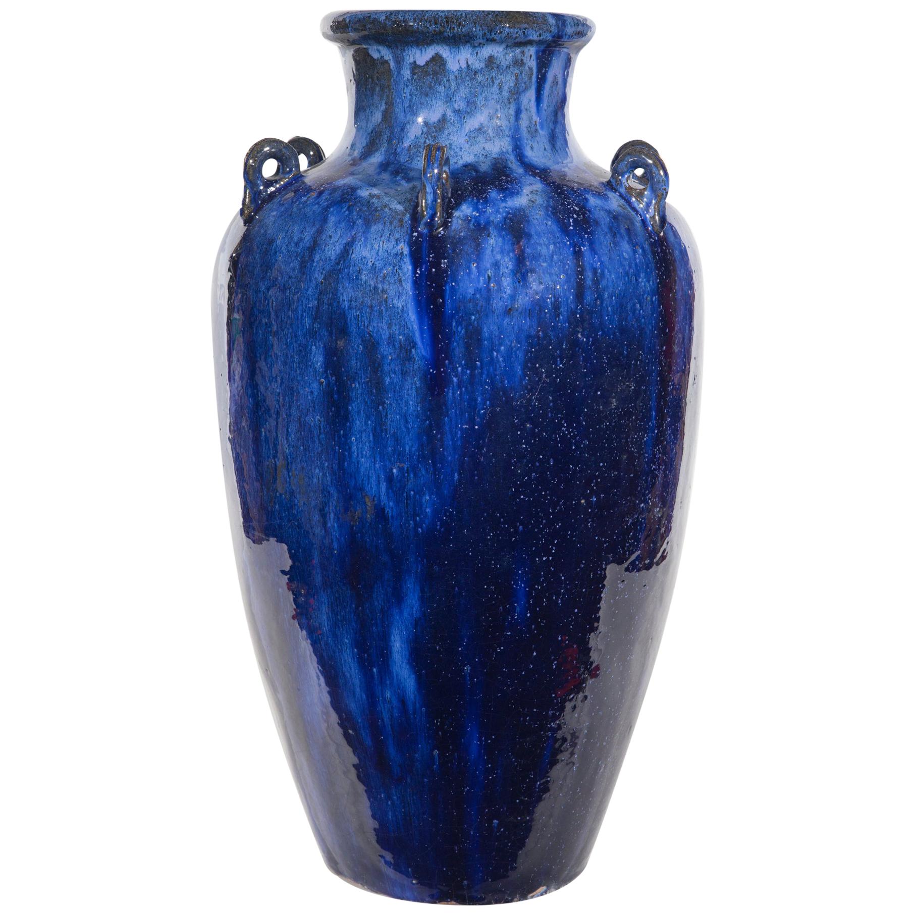 Vintage Blue Glazed Garden Urn For Sale