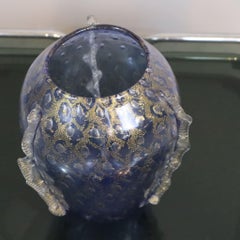 Vintage blue gold italian murano glass vase, 1980s