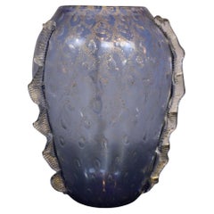 Vintage blue gold italian murano glass vase, 1980s