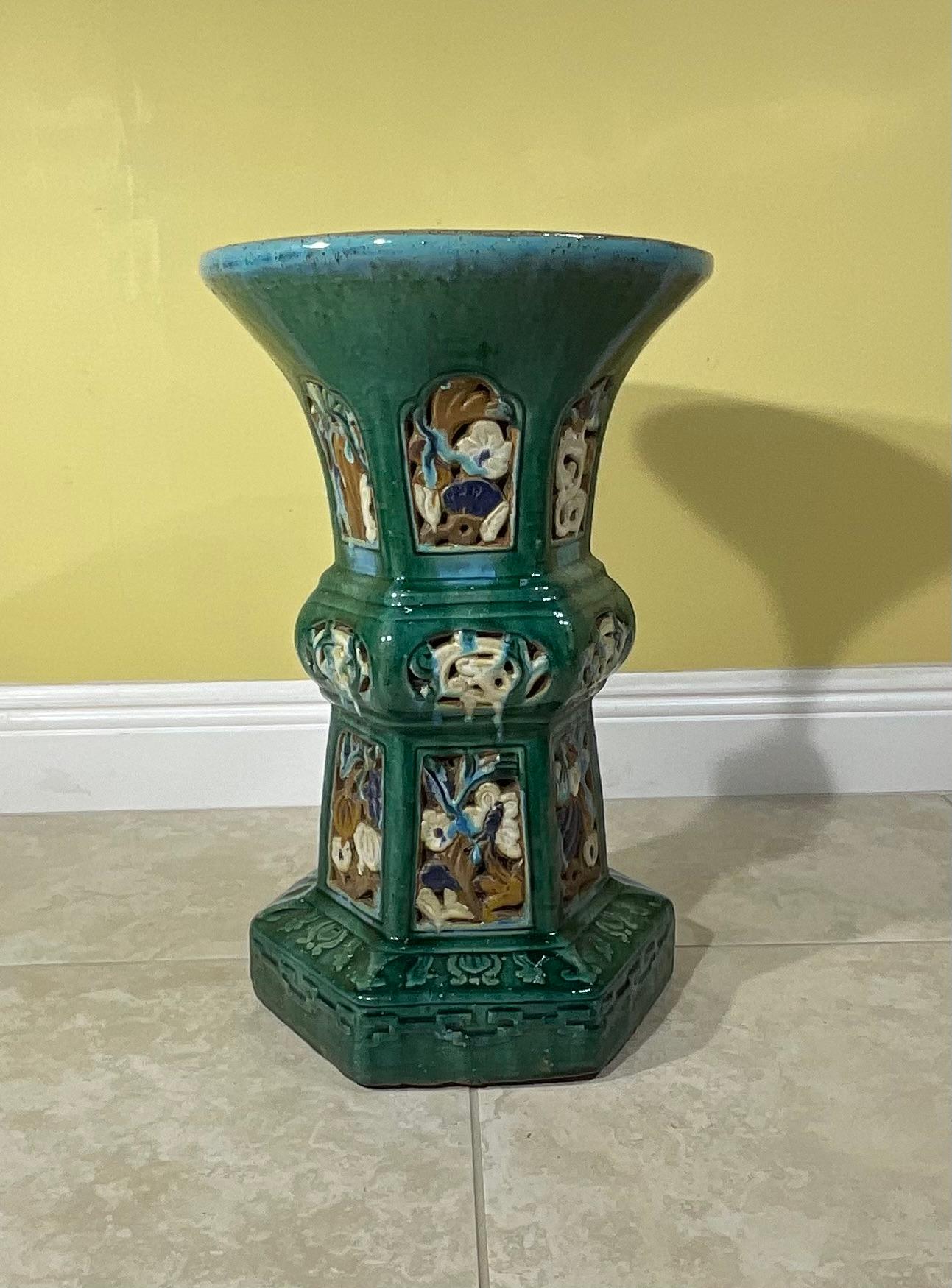 Chinese Vintage  Blue Green and Turquoise Glazed Ceramic Stool For Sale