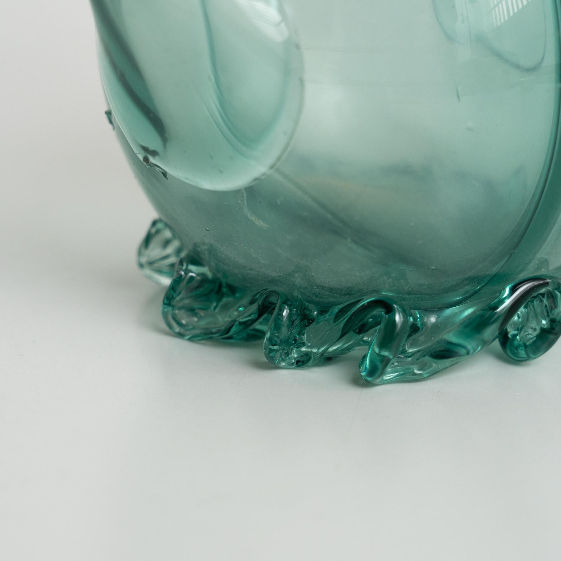 Vintage Blue - Green Blown Glass Oil Cruet - Circa 1940 For Sale 5