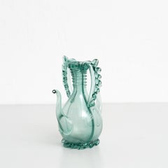 Vintage Blue - Green Blown Glass Oil Cruet - Circa 1940
