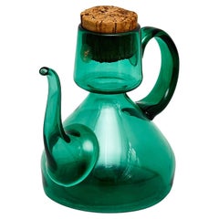 Aceitera vintage de vidrio soplado azul y verde - Circa 1940