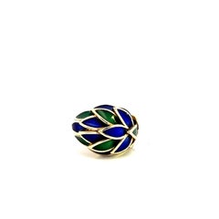Vintage Blue & Green Enamel 14k Gold Ring