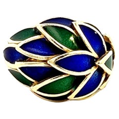 Vintage Blue & Green Enamel 14k Gold Ring