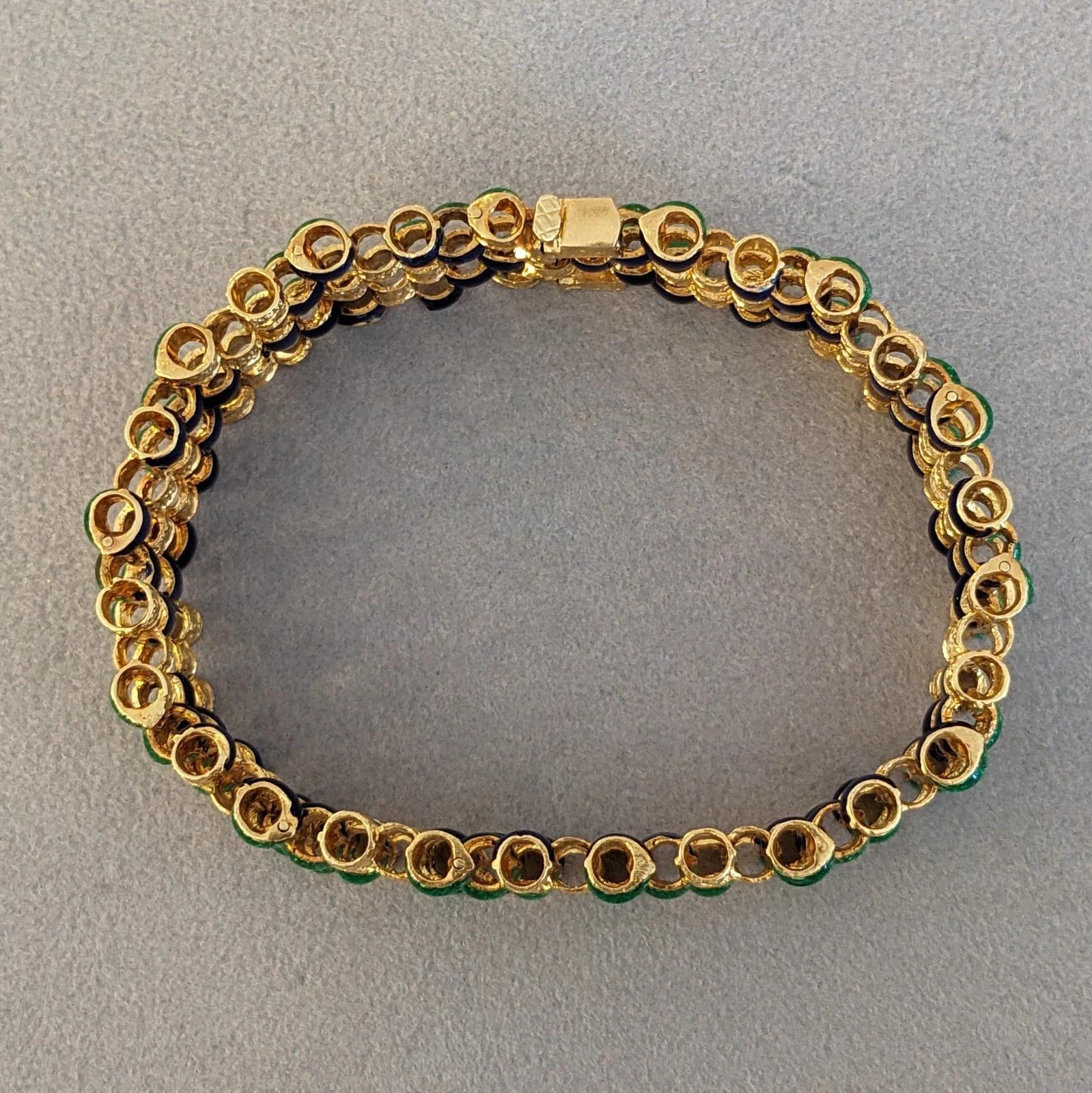Vintage Blue Green Enamel Link Reversible Bracelet in 18k Yellow Gold For Sale 1
