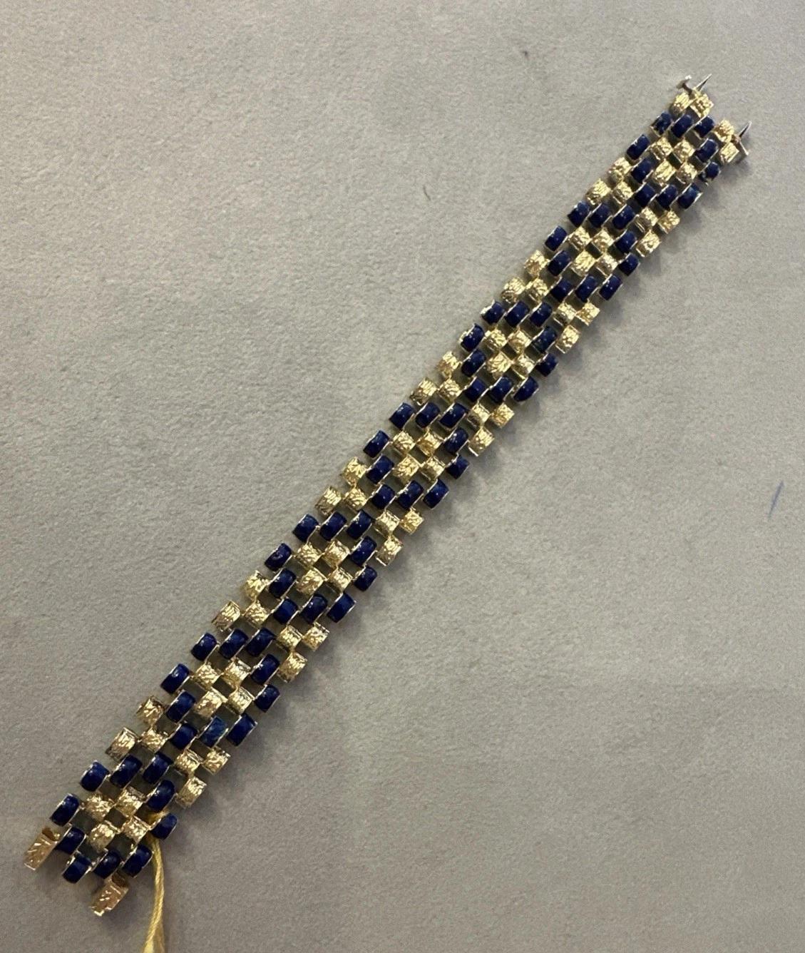 Vintage Blue Green Enamel Link Reversible Bracelet in 18k Yellow Gold For Sale 4