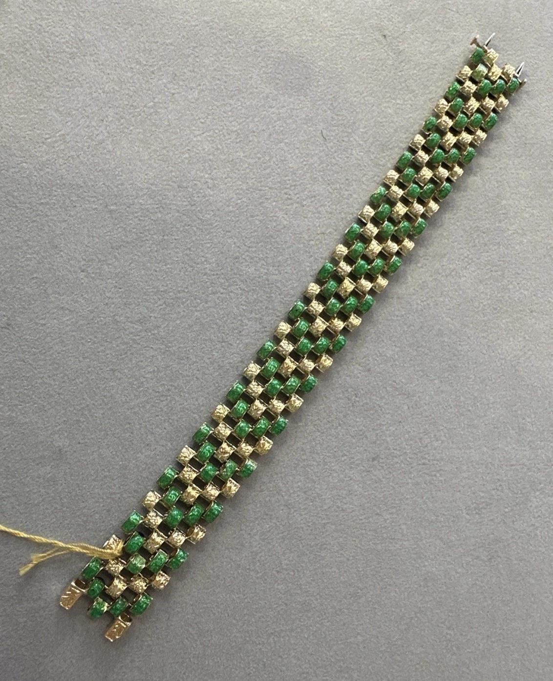 Vintage Blue Green Enamel Link Reversible Bracelet in 18k Yellow Gold For Sale 5