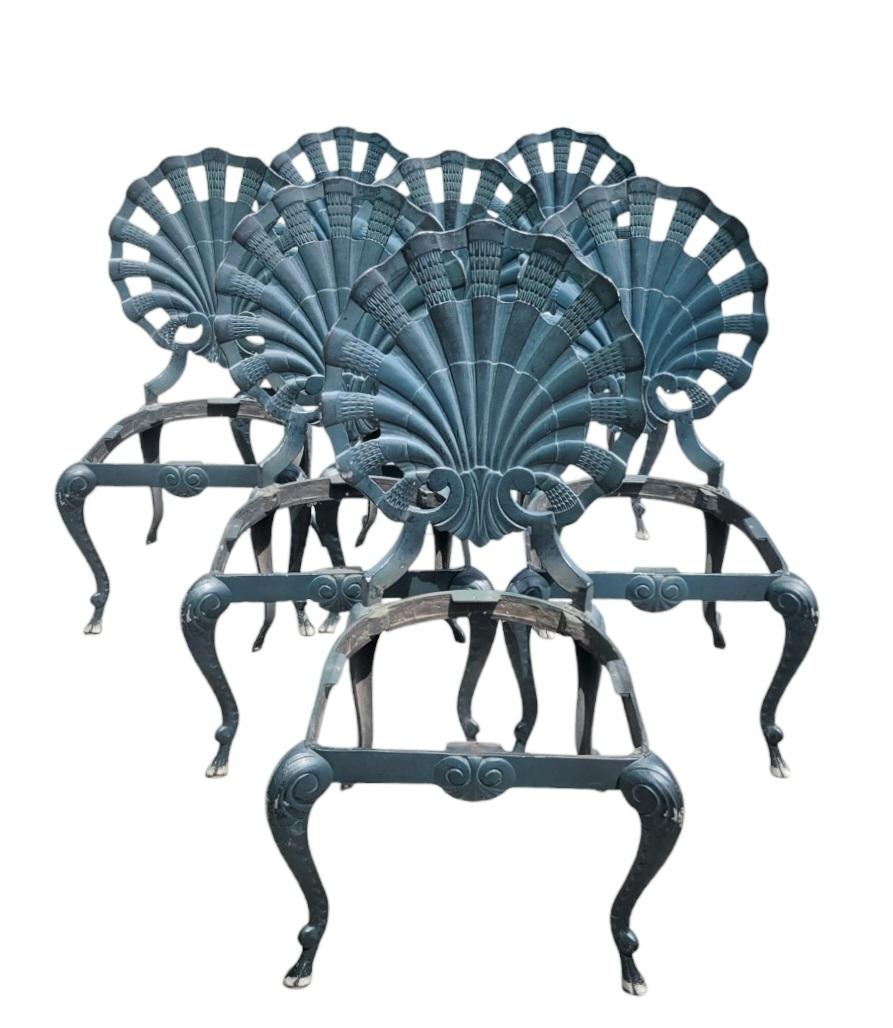 Fauteuils de patio Jordan Regency vintage bleu vert fer coquillage Grotto Brown 14 en vente 2