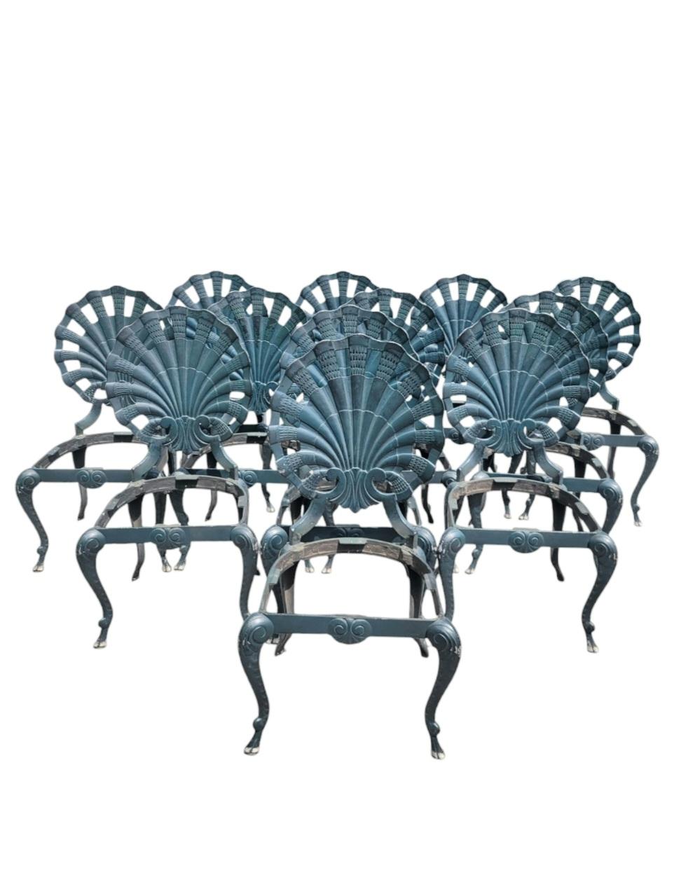 Fauteuils de patio Jordan Regency vintage bleu vert fer coquillage Grotto Brown 14 en vente 3