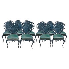 Vintage Blue Green Iron Shell Back Grotto Brown Jordan Regency Patio chairs 14