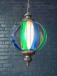 Vintage Blue & Green Lucite Pendant Chandelier by Fredrick Ramond