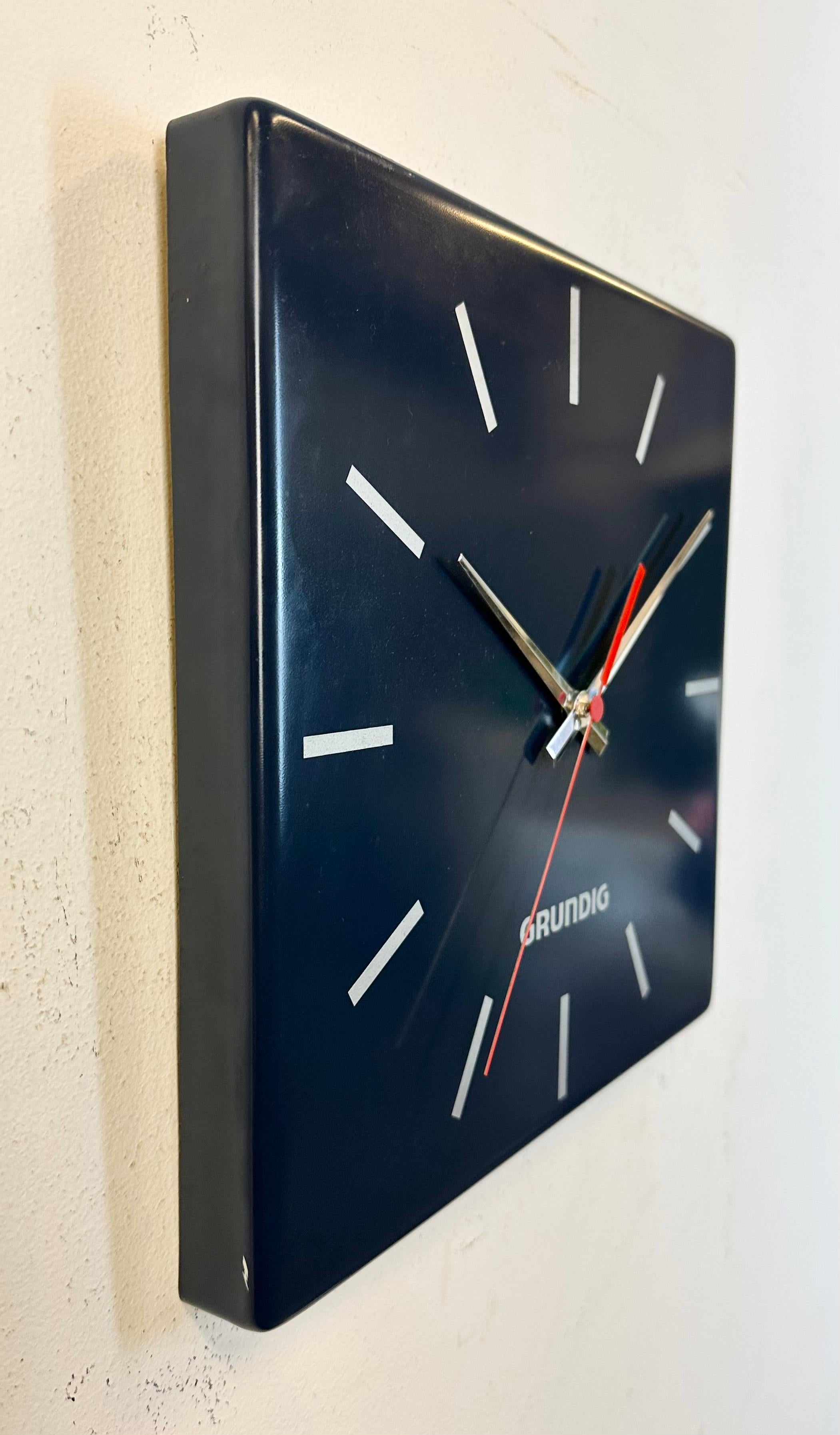 Vintage Blue Grundig Advertising Wall Clock, 1970s In Good Condition For Sale In Kojetice, CZ
