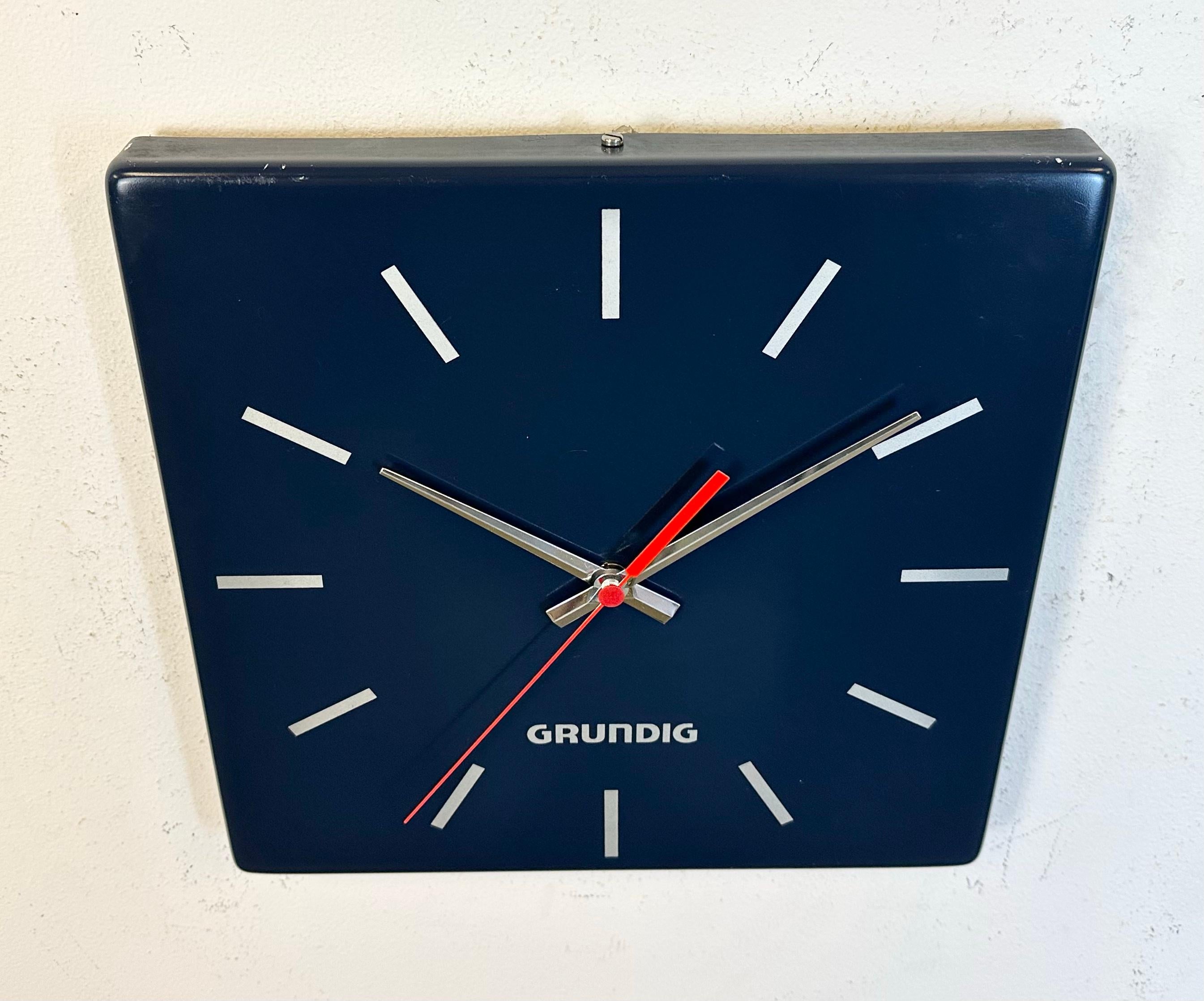 Late 20th Century Vintage Blue Grundig Advertising Wall Clock, 1970s For Sale