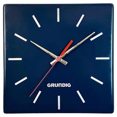 Retro Blue Grundig Advertising Wall Clock, 1970s
