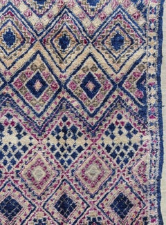 Vintage Blue Hand Knotted Moroccan Rug with All-Over Diamond Design