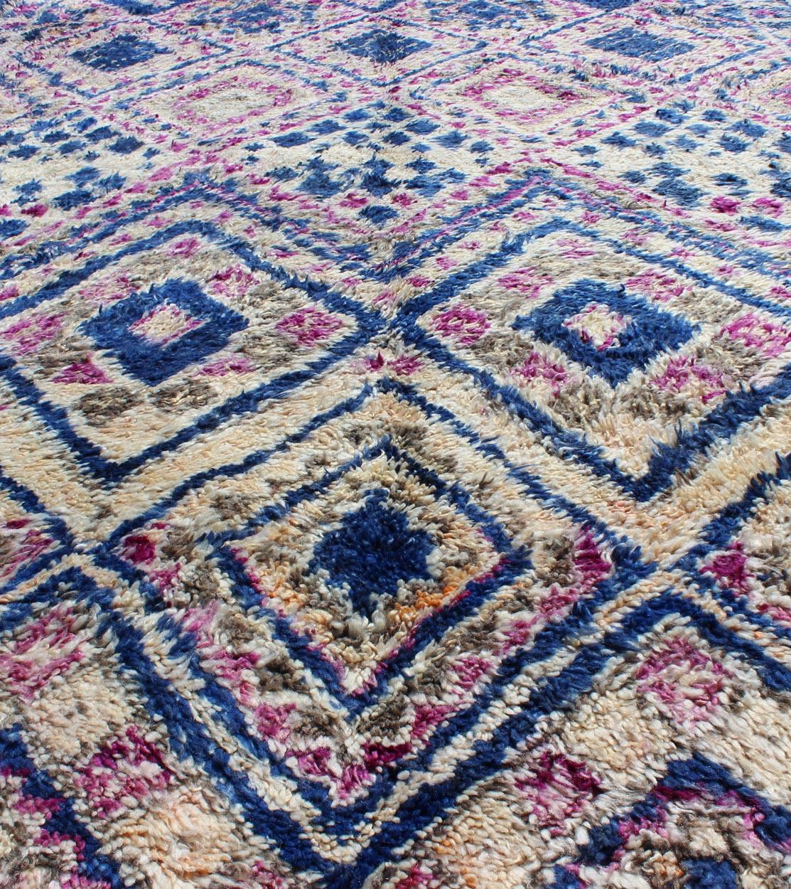 Vintage Blue Hand Knotted Moroccan Rug with All-Over Diamond Design In Good Condition For Sale In Atlanta, GA