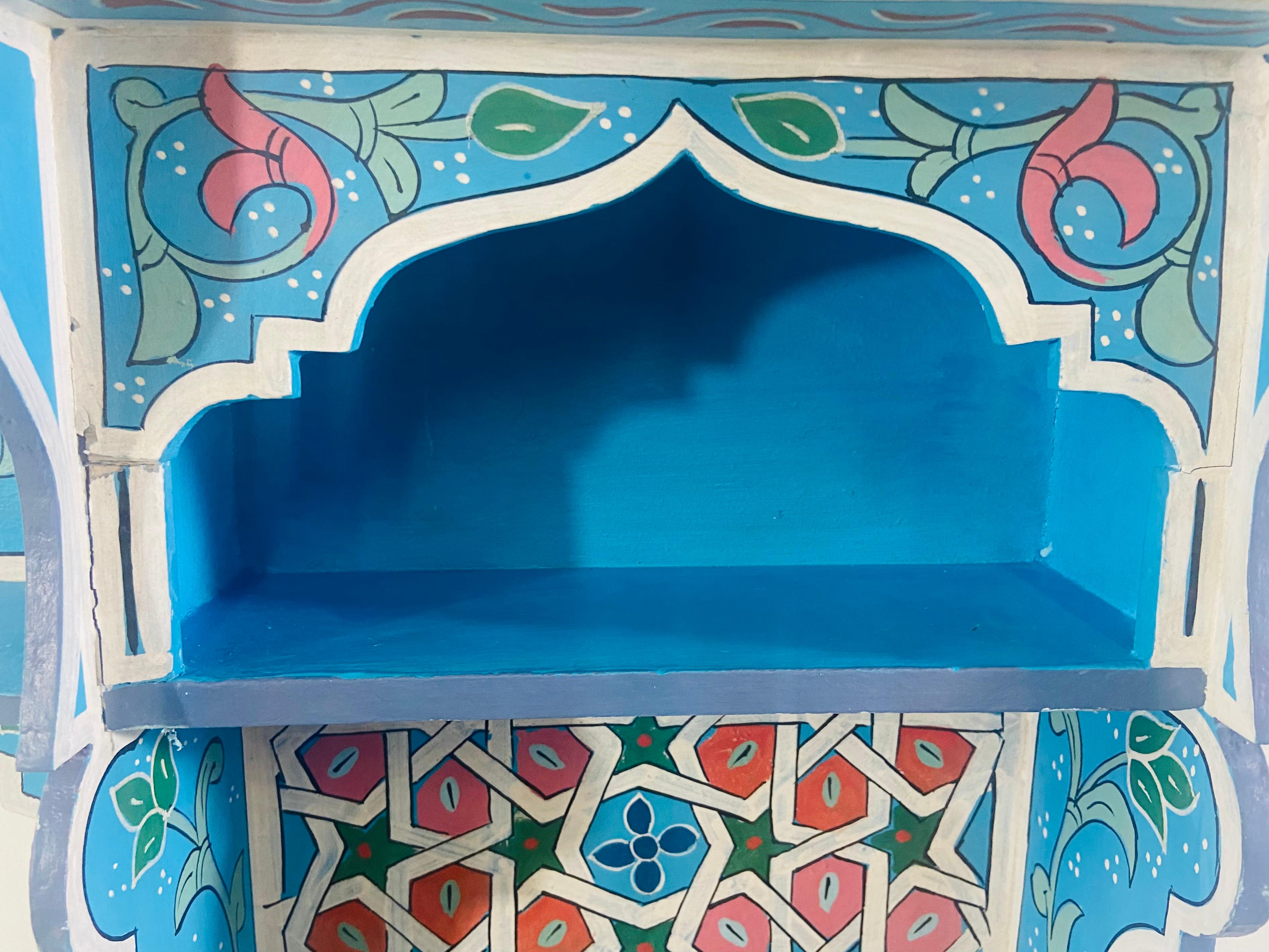 Wood Vintage Blue Boho Chic Moroccan Spice Shelf or Rack , a Pair For Sale